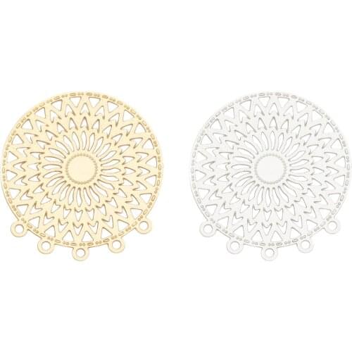 DoreenBeads10 PCs Fashion Iron Based Alloy Filigree Stamping Connectors Round Silver Color Gold Jewelry DIY Charms 26mm x 24mm