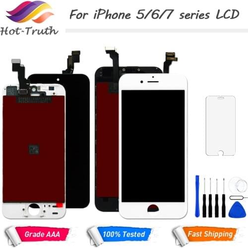 Hot-Truth 1PCS Screen For iPhone 5 5s Display For 6 6s 7 LCD Touch Screen Digitizer Pre - Assembly + Free Tempered Glass Tools