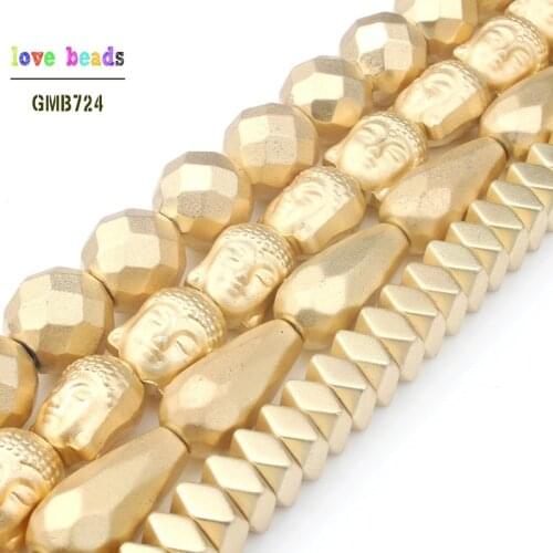 Faceted Teardrop Buddha Maitreya head Prismatic Golden Hematite Natural Stone Beads Loose beads For Jewelry Making