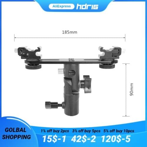 HDRiG Flash Bracket Umbrella Holder Light Stand Bracket with 2 Hot Shoe Mount For Flash Speedlight Photo Studio Accessories