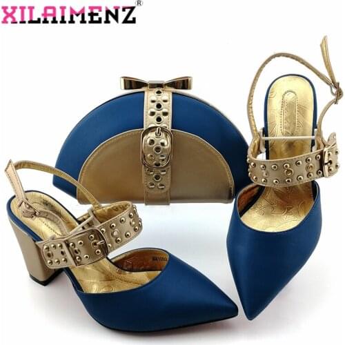 Hot Selling 2019 Autumn New Arrivals Royal Wedding Clutch Bag Match Italian Women Shoes and Bag Matching Set in Royal Blue