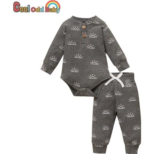 Cotton Knitted Newborn Infant Outfits Baby Boys Girls Clothes Set Casual Long Sleeve Romper Tops Pants Toddler Clothing Homewear