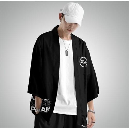 New Fashion Trend Snow Mountain Kimono Thin Mens Stand Collar Seven Sleeve Loose Cardigan National Fashion Robe