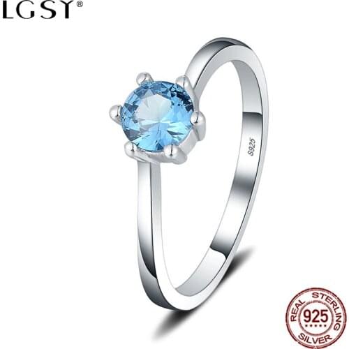 LGSY DR1061 925 Sterling Silver Rings Sapphire Fine Jewelry Round Rings Female Finger Rings Wholesale Blue Crystal Jewelry