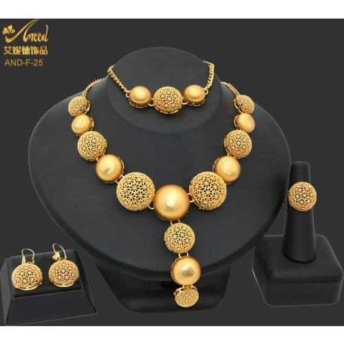 Nigerian Wedding Jewelry Set Bridal Necklace Earrings Bracelet Ring Sets Dubai Italian Gold Plated Big African 24k Jewellery