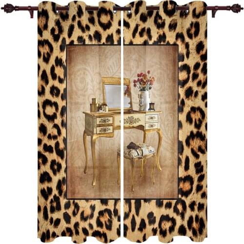 Leopard Print Animal Skin Texture Dressing Table Window Curtains for Living Room Bedroom Kitchen Decor Window Treatments