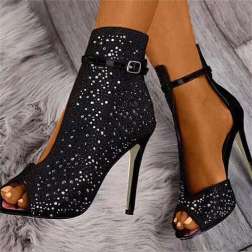 European And American Plus-Size Summer Fashion Sandals Fish Head Super High Heel One-Piece Rhinestone Sandals In 2021