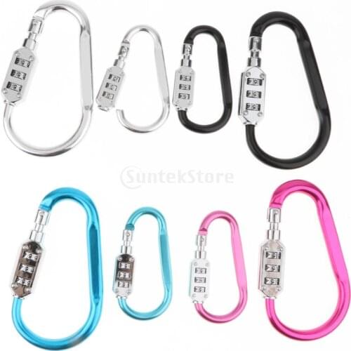 MagiDeal Aluminum D Ring Locking Carabiners Clips Hook Keychain Key Holder with 3 Digits Combination Lock for Camping Hiking