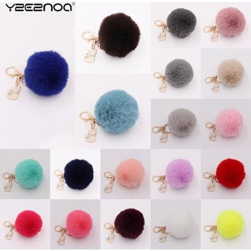 Cute Fluffy Fur Pompon Keychain Women Pompom Rabbit Fur Pompon Cat Key Chain Bag Car Trinket Female Jewelry Party Gift