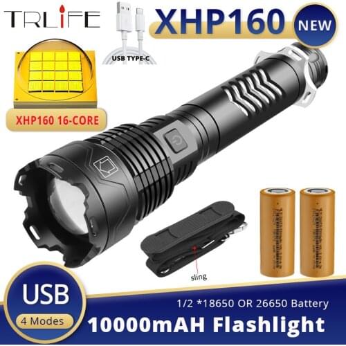 Upgraded Ultra Powerful XHP160 16-Core LED Flashlight 18650 2665 Waterproof Aluminum Torch Tactial Zoom USBLantern Camping Xlamp