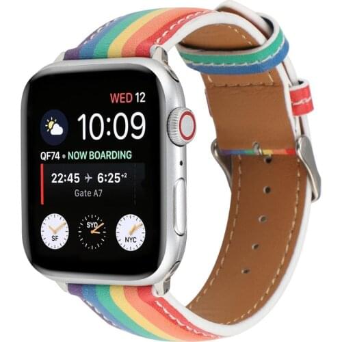Fashion Rainbow Pattern Leather Bracelet For Apple Watch Band 38mm 40mm 42mm 44mm Apple iWatch Strap Watchbands Series 1/2/3/4/5