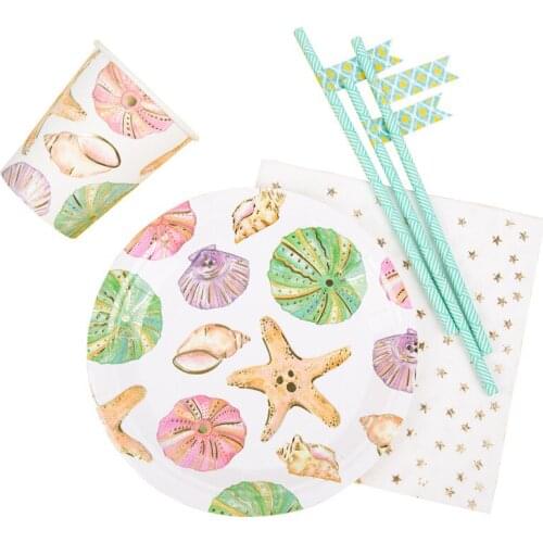 Starfish Ocean Birthday Party Disposable Tableware Little Mermaid Happy Birthday Party Shell Decor Supplies kw78