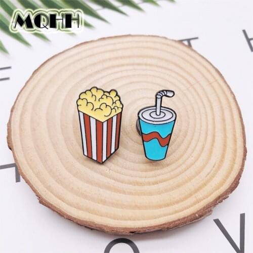 Cartoon Cute Fun Mini Food Popcorn Coke Drink Enamel Pin Set Brooch Alloy Badge Clothes Bag Accessories Jewelry Gift For Kid