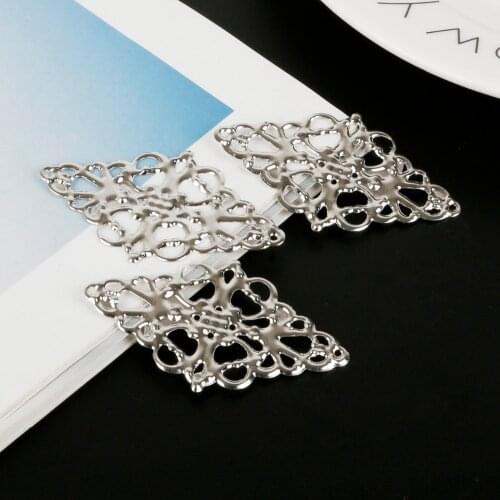 15pcs Rhombic Filigree Wraps Flower Connectors Metal Crafts For Jewelry Making Findings DIY Charms Pendants Accessory