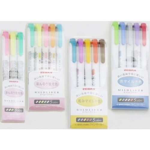 BLINGIRD 3pcs 5pcs/set cute Japanese stationery zebra Mild liner double headed fluorescent pen hook pen color Mark pen