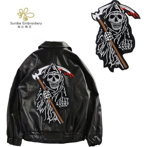 Ax Skull Rock Biker Patches Decorative Iron on Embroidery Applique Heat Transfer Stickers