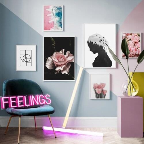 Wall Art Canvas Painting Flower Blue Sea Quotes Girl Abstract Painting Nordic Posters And Prints Wall Pictures For Living Room