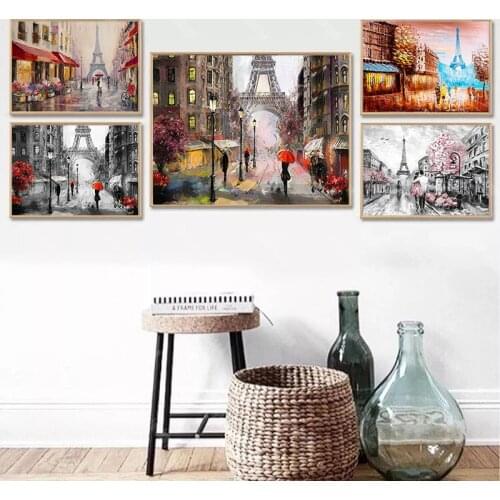 Romantic City Paris Eiffel Tower Landscape Canvas Painting Abstract Posters and Prints Wall Art Pictures for Home Decoration
