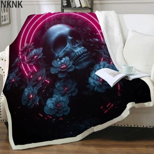 NKNK Skull Blankets Flower Plush Throw Blanket Hip Hop Bedspread For Bed Rock Blankets For Beds Sherpa Blanket New High Quality