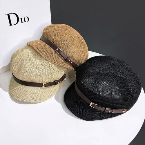 2021 New Hollow Octagonal Hat Ladies Summer Outing All-match Sunscreen Straw Hats Japanese Retro British Style Beret