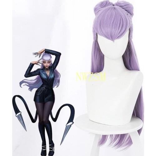 Game LOL KDA Evelynn Cosplay Wigs Agonys Embrace Women Long Mixed Purple Hair Wig with Buns Halloween Carnival Party Wigs