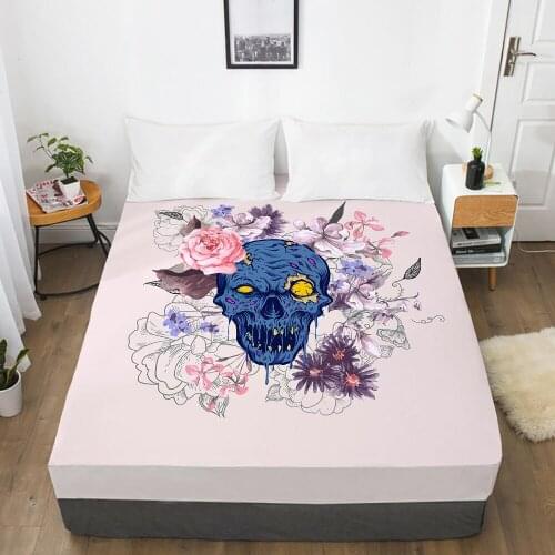Luxury Elastic fitted sheet bed sheet With An Elastic Band Mattress Cover 150x200/160x200 Bed cover for home Skull pink