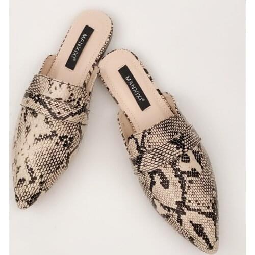 Spring and Summer 2019 New European and American Foreign Trade Snake-skin Deep-mouthed Flat-soled Sandals and Slippers