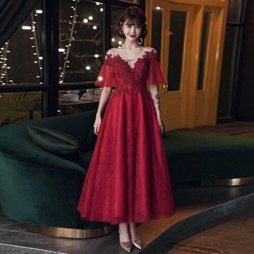 Sexy V-Neck Embroidery Applique Bride Chiffon Evening Dress Cheongsam Back Bandage Prom Fomail Gown Vestidos De Noche
