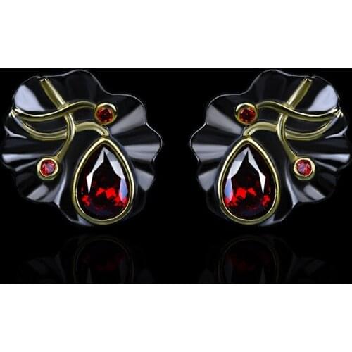 The Latest Popular Personality Design Flower Bee Silver Needle Stud Earrings Geometric Red Zircon Cocktail Party Jewelry Gift