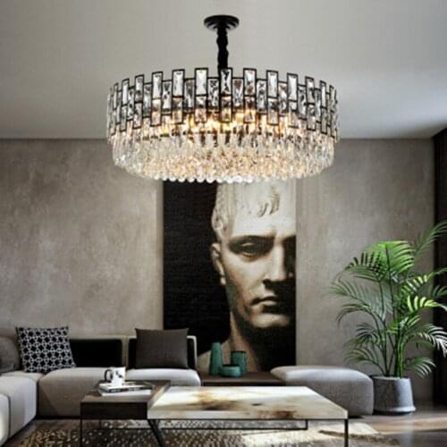 Modern crystal chandelier lighting black round lustre design led chandeliers for living room kitchen bedroom lamps