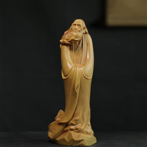 20CM Boxwood Carving Home Living Room Decoration Feng Shui Wood Statue Craft Gift Collection Taoist Saint Lao Tzu Sculpture