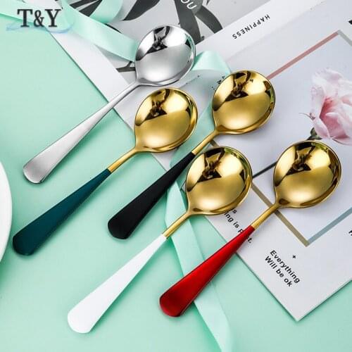 T&Y 1pc 304 Stainless Steel Round Spoon Sturdy Heavy Duty Tablespoon, Dessert Coffee Spoon Tableware for Home Cafe Dinner Party