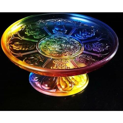 Tibetan Coloured Glaze Carving Eight Auspiciousness Manza Manda Tray Plate