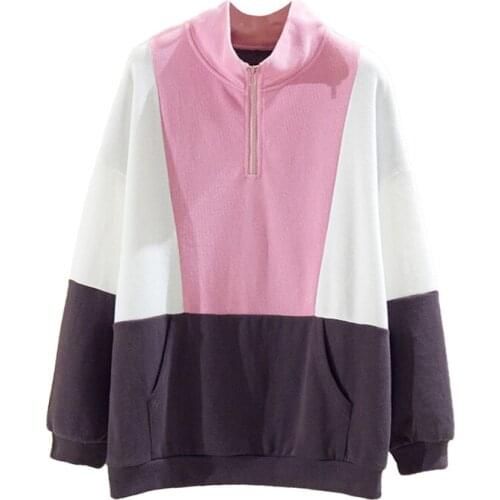 2020 Hoodie Sweatshirt Women Winter Oversize Tops Fashion Color Patchword Autumn Turtleneck Outerwear Warm Pullover