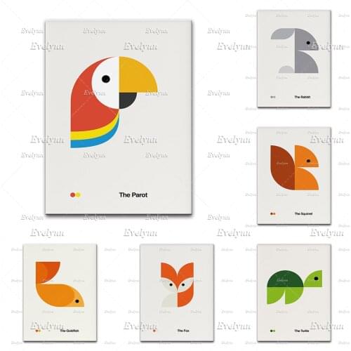 Toucan -Goldfish Parot Rabbit Turtle Squirrel Fox Nursery Poster Print -Bauhaus For Kids-Modern Home Decor Canvas Wall Art Gift