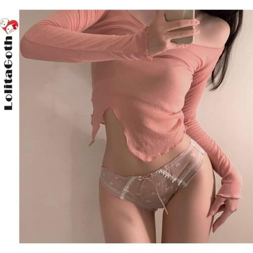 LolitaGoth 3Pcs/Lots Japanese Love Underwear Panties Mesh Lace Underwear Women Pure Desire Sexy Comfortable Cotton Crotch Briefs