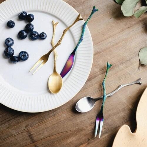 Creative Forest Branch Leaves Spoon/Knife/Fork Durable Stainless Steel Spoon Coffee Stirring Spoon Kitchen Dinnerware Tableware