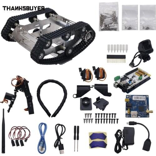 TZT WIFI Robot Tank Kit Unfinished Smart Robotic Car Driver Board Camera Kit + A1 Robot Arm Standard Version Black