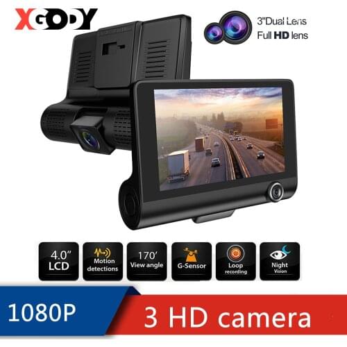 XGODY 3 Lens Car DVR Rearview Reversing 4" 1080P Camera Dash Cam Video Recorder Night Vision Camcorder Parking Mode