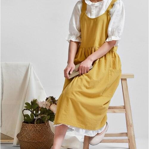 High Waist Cotton and Linen Artistic Sleeveless Apron for Kitchen Flower Fruit Shop Adults Women Overalls Barista Cooking Apron