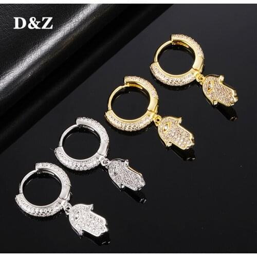 D&Z New Hand Evil Eye CZ Stone Ice Out Stud Earring Bling Copper Earrings For Women Men Jewelry Hip Hop Jewelry