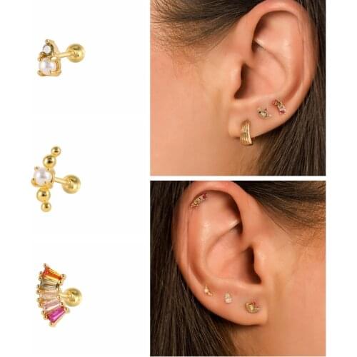 AIDE 1PCS S925 Sterling Silver Pearl Earrings European And American Piercing Jewelry Women French Colored Zircon Stud Earring