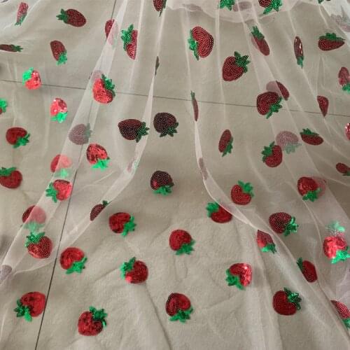 2020 Fashion Sequined Strawberry Lovely Pink Tulle Dress Mesh Sequins Embroidery Lace Fabric Women Party Wedding Dress Meterial
