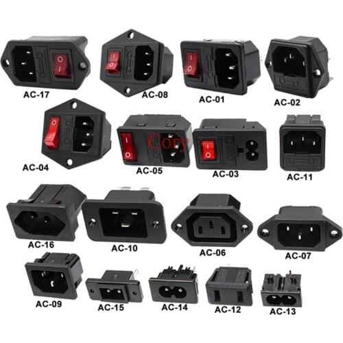 1PC IEC320 C14 Electrical AC Power Socket 3 pin red LED 250V Rocker Switch 10A fuse female male inlet connector 2pin socket CZYC