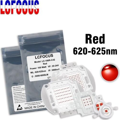 1W 3W 5W 10W 20W 30W 50W 100W Red LED Chip 620-625nm COB Lamp Stage Light Floodlight For 1 3 5 10 30 50 100 Watt Light Beads