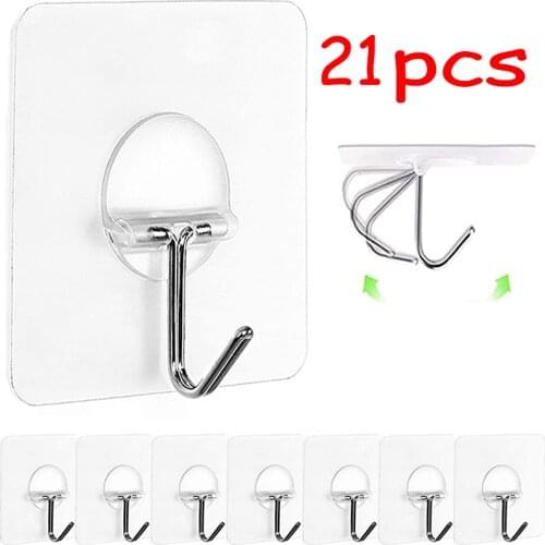 11Pcs/21Pcs Transparent Strong Self Adhesive Door Wall Hangers Hooks Suction Heavy Load Rack Cup Sucker for Kitchen Bathroom