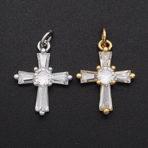 14x21mm 100% CZ Zircon DIY Jewelry Cross Charm Pendant Wholesale Bracelet Making Charm Necklace Making Charms Top Quality