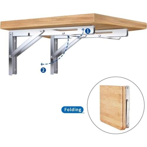 2 Pieces Folding Shelf Bracket - Bench Table Folding Shelf or Bracket, Max. Load 330lbs (Long Release Handle)