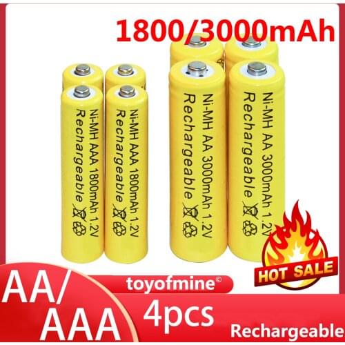 4pcs AA 3000mAh + 4pcs AAA 1800mAh Ni-MH Rechargeable Battery yellow cell