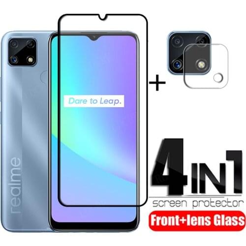4-in-1 For Realme C25 Glass For OPPO Realme C25 Tempered Glass Phone Film Full Cover Screen Protector For Realme C25 Lens Glass